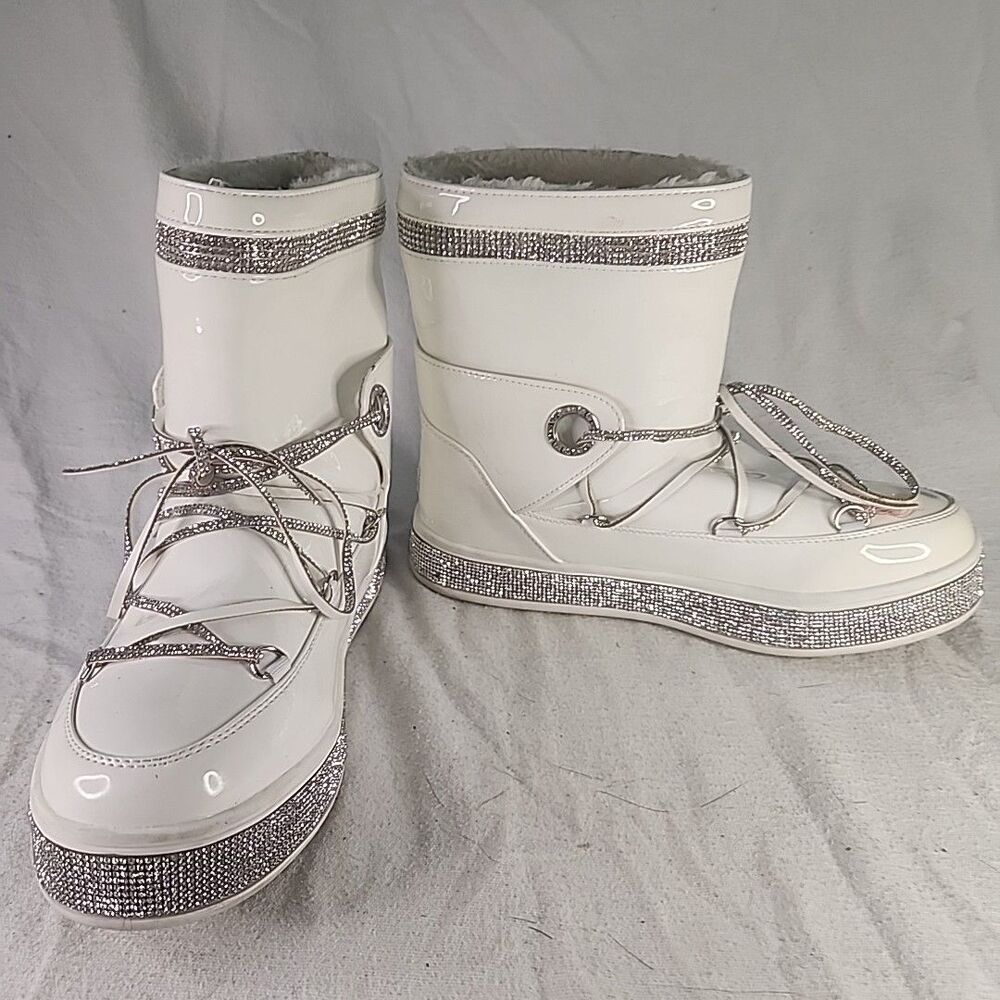 Boots Azalea Wang Intention White Diamond Shoes Women's Size 8 (9.5")
